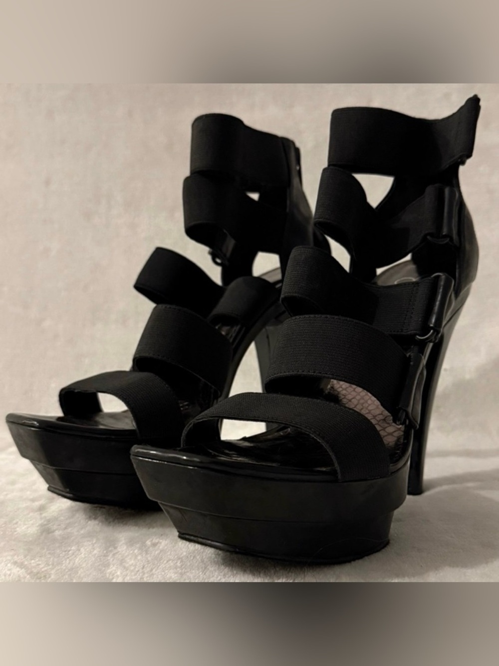 Jessica Simpson JS-Kale Black Elastic Strappy Platform Heels